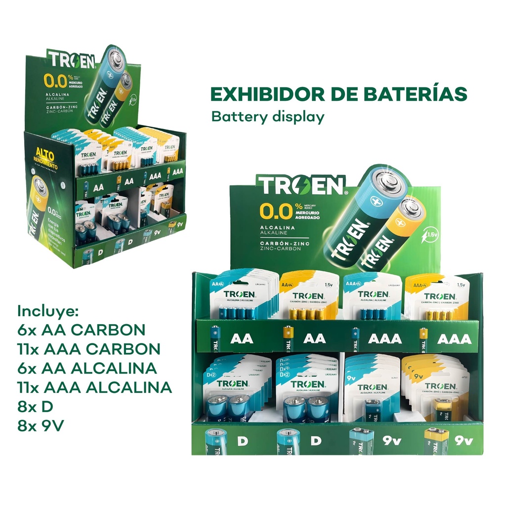 SET DE BATERIAS C/EXHIBIDOR TROEN 10-781