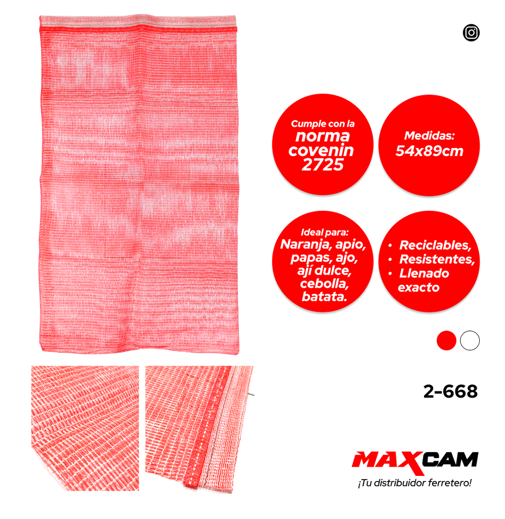 SACO PP AGRICOLA ROJO BLANCO 54x89 x 100 UNID 2-668