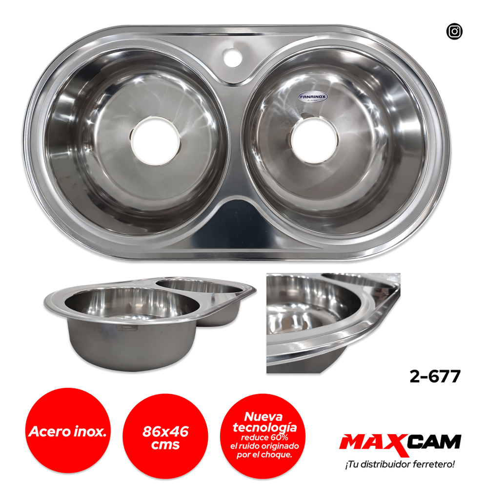 FREGADERO A INOX DOBLE REDONDO 86X46CM FANAINOX 2-677