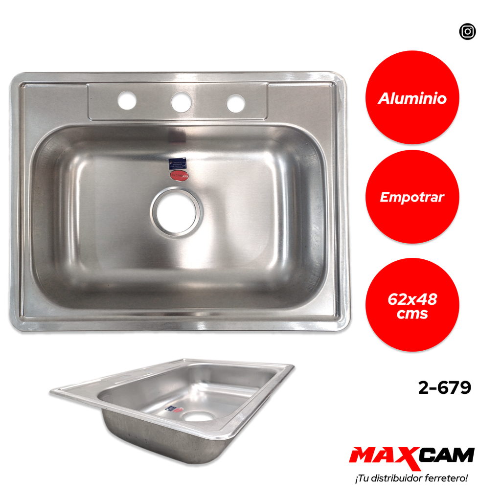 FREGADERO ALUMINIO P/EMPO SENC 62X48CM FANAINOX 2-679