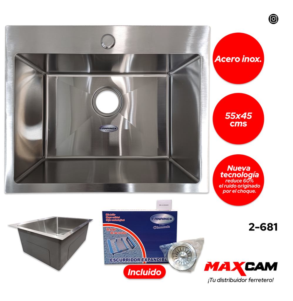 FREGADERO A INOX CUAD 55X45CM FANAINOX 2-681