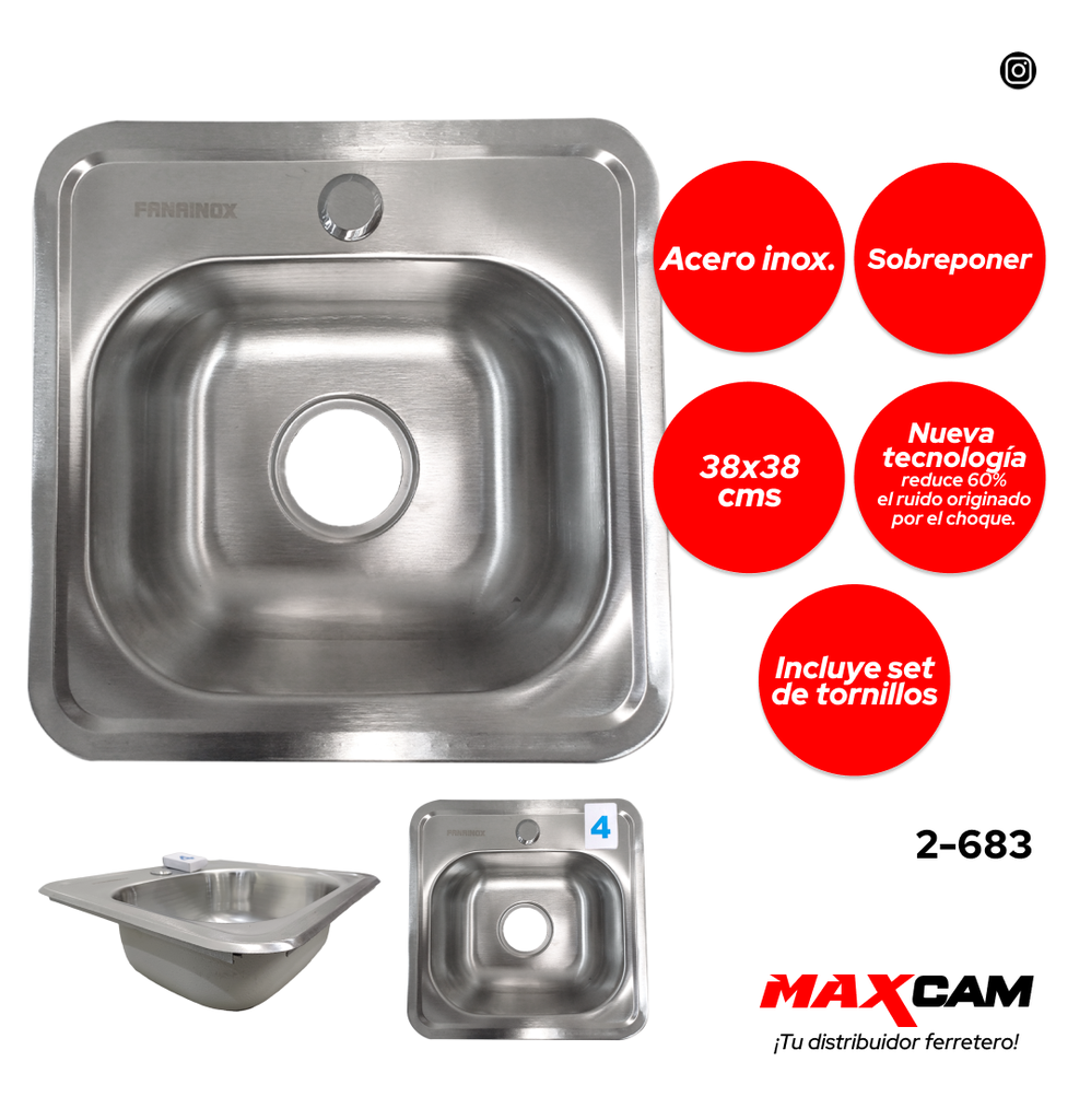 [2-683] FREGADERO A INOX P/EMPO 38X38CM FANAINOX 2-683