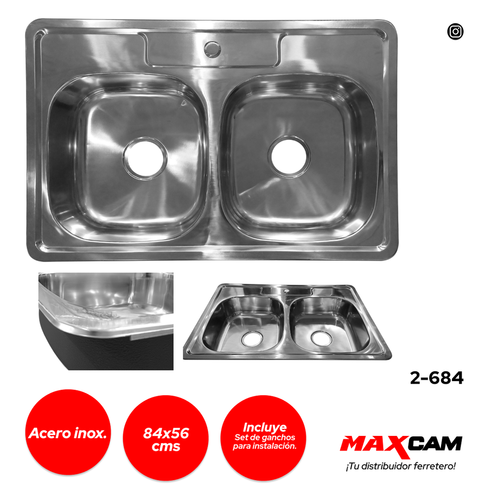 FREGADERO DOBLE A INOX P/EMP 84X56CM FANAINOX 2-684