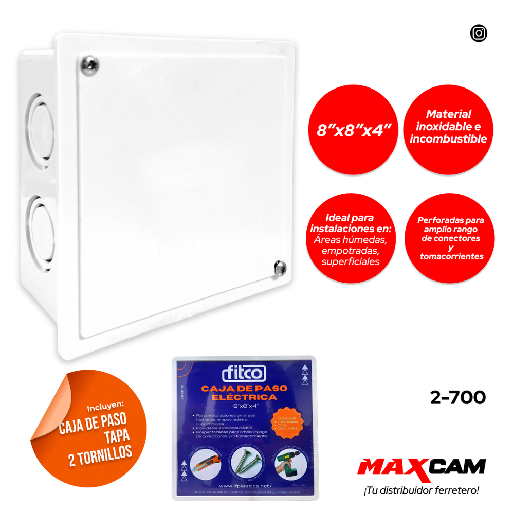 CAJA DE PASO PLAST 8X8 C/TAPA FITCO 2-700