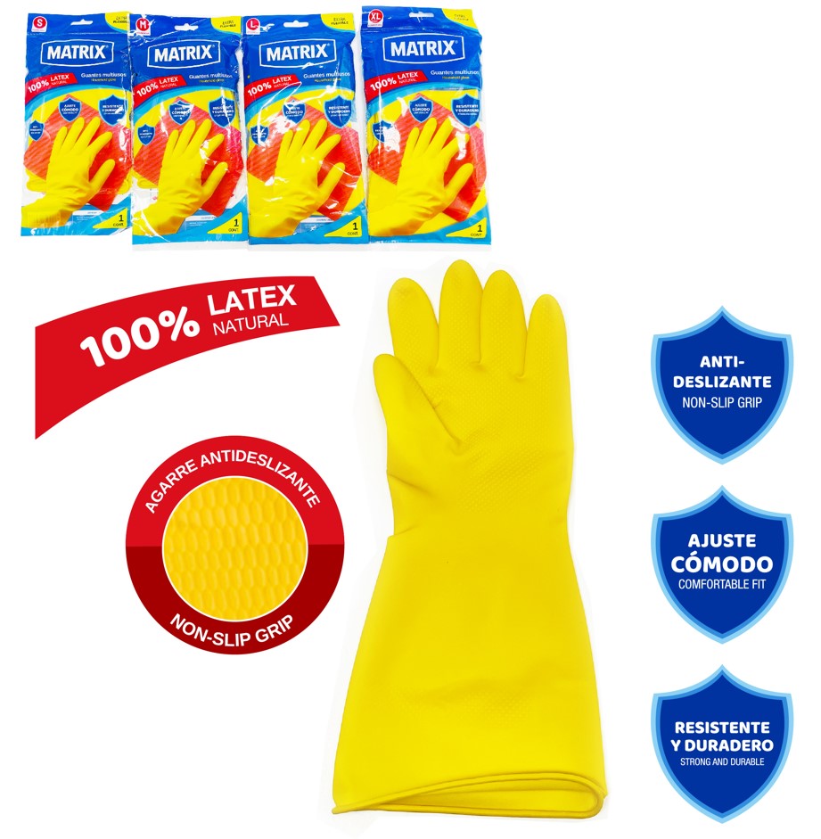 GUANTES LATEX AMARILLO PARA LIMPIEZA PAR 3-018