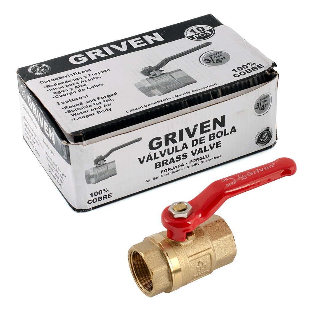 VALVULA PASO BRONCE x 3/4 GRIVEN LIVIANA 3-072