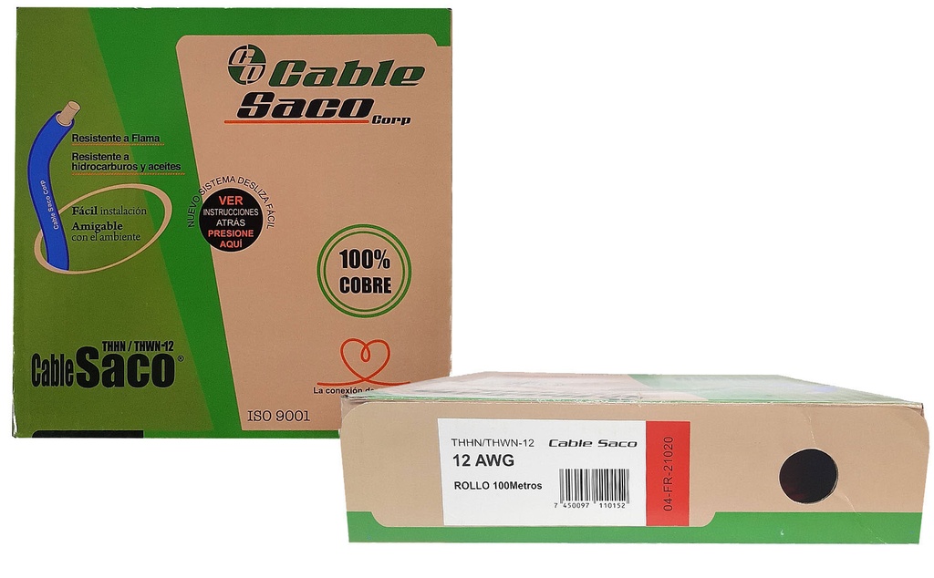 CABLE THHN 12 ROJO x 100MTS 100% COBRE SACO 3-094