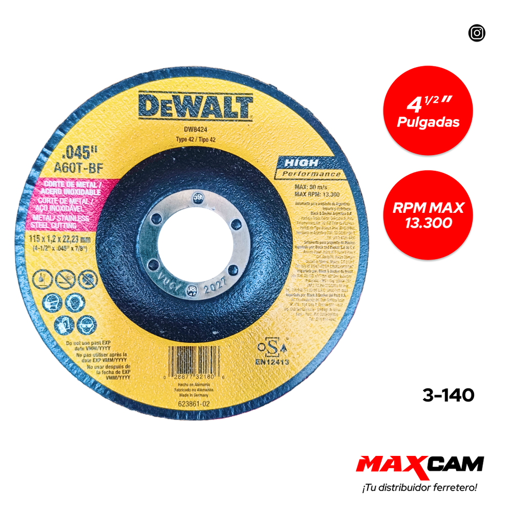 DISCO C/METAL FINO x4 1/2 DEWALT 3-140