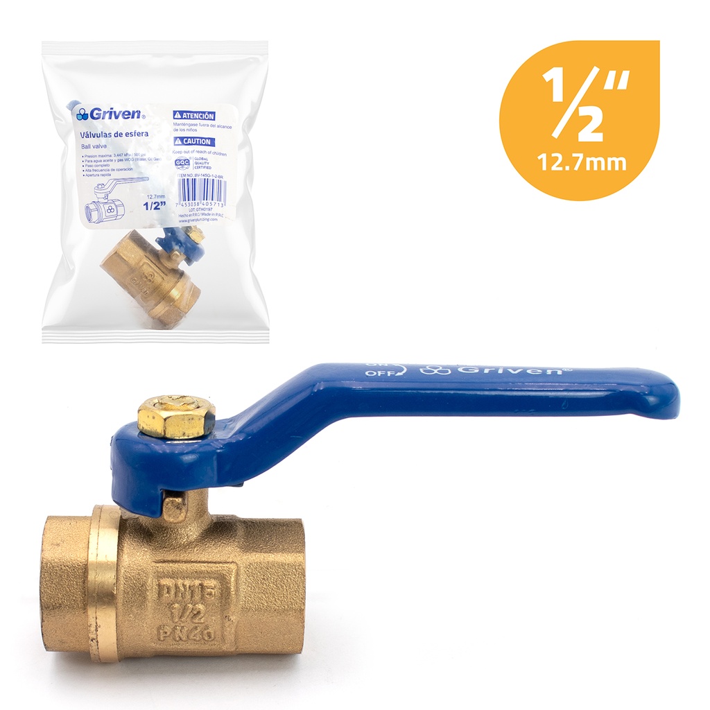 VALVULA PASO BRONCE x 1/2 GRIVEN LIVIANA 3-175