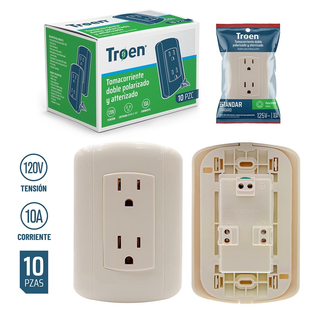 TOMA DOBLE C/TIERRA TROEN TIPO BTICINO 3-238