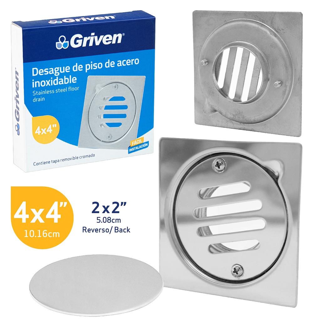 REJILLA CROMADA CUADRADA GRIVEN CON TAPA 3-365