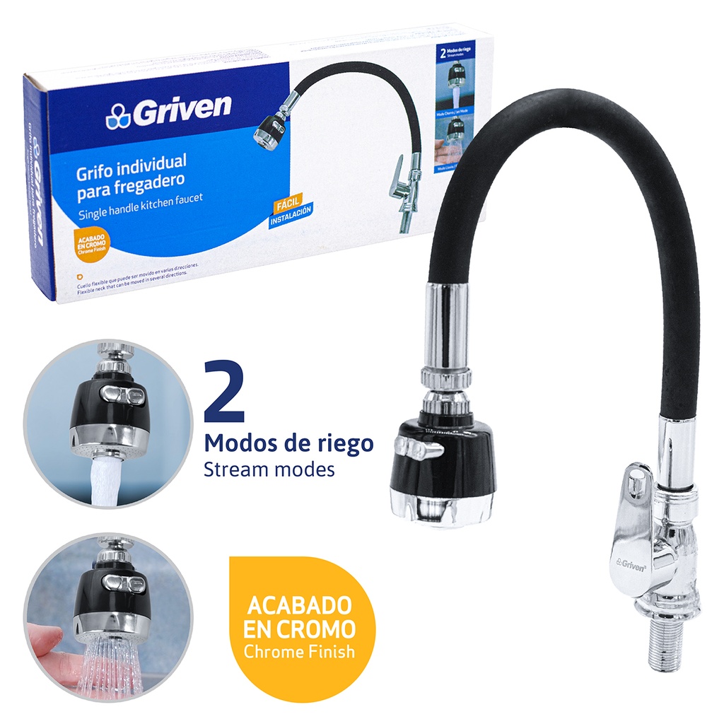 LLAVE FREGADERO FLEXIBLE NEGRA GRIVEN 3-484