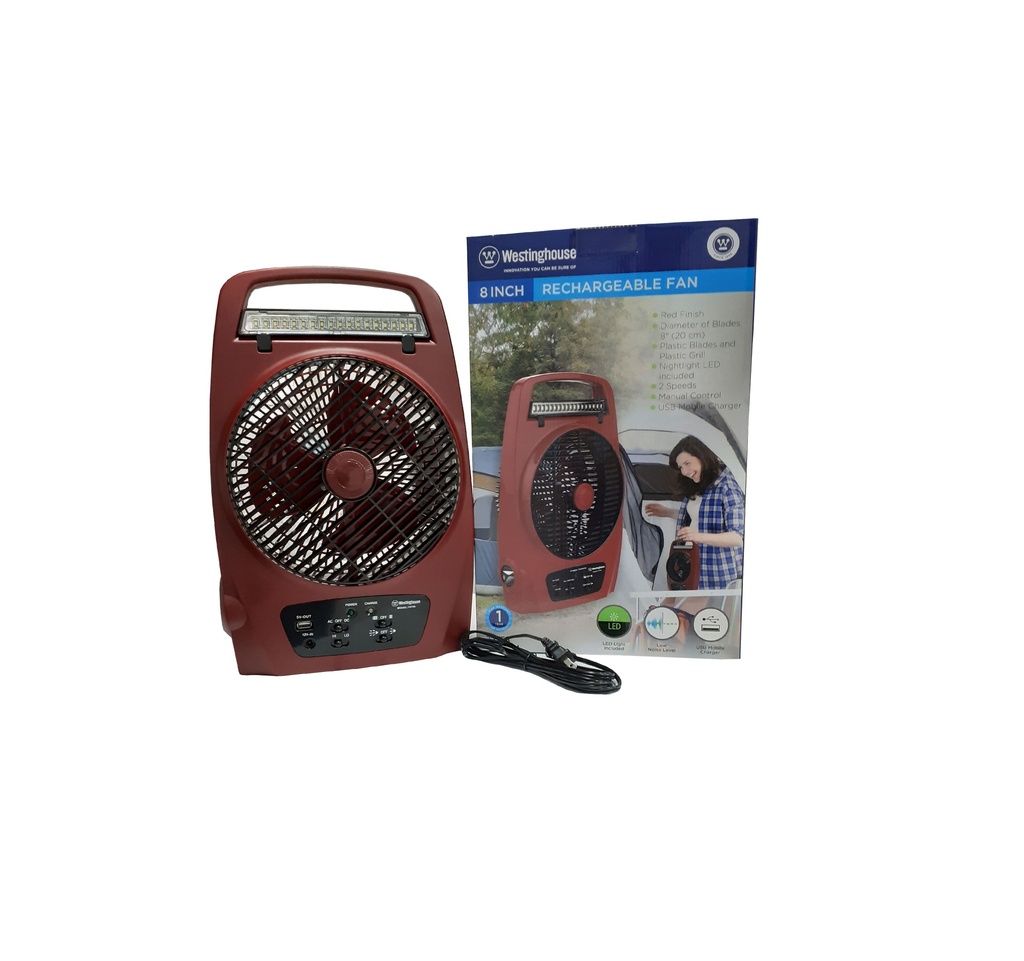 VENTILADOR RECARGABLE 8" WESTINGHOUSE ROJO 3-668