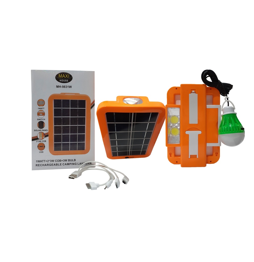 PANEL SOLAR CON LINTERNA Y BOMBILLO 3-800
