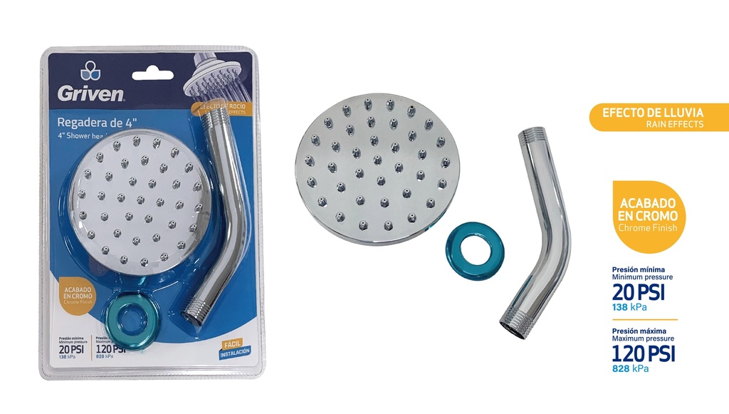 REGADERA REDONDA 4¨ C/TUBO GRIVEN (BLISTER) 3-979