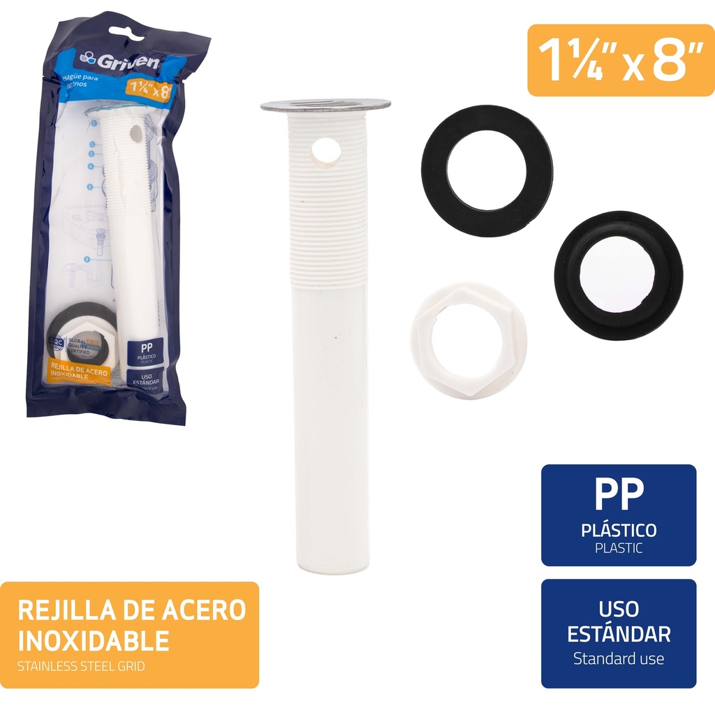 DESAGUE LAV PLASTICO C/REJILLA GRIVEN 3-992