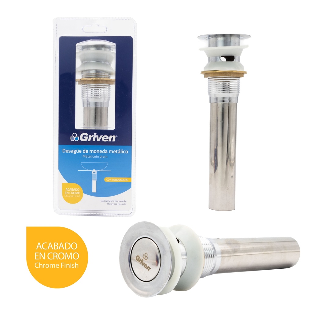[4-009] DESAGUE LAV MONEDA METALICO CON REBOSADERO GRIVEN 4-009