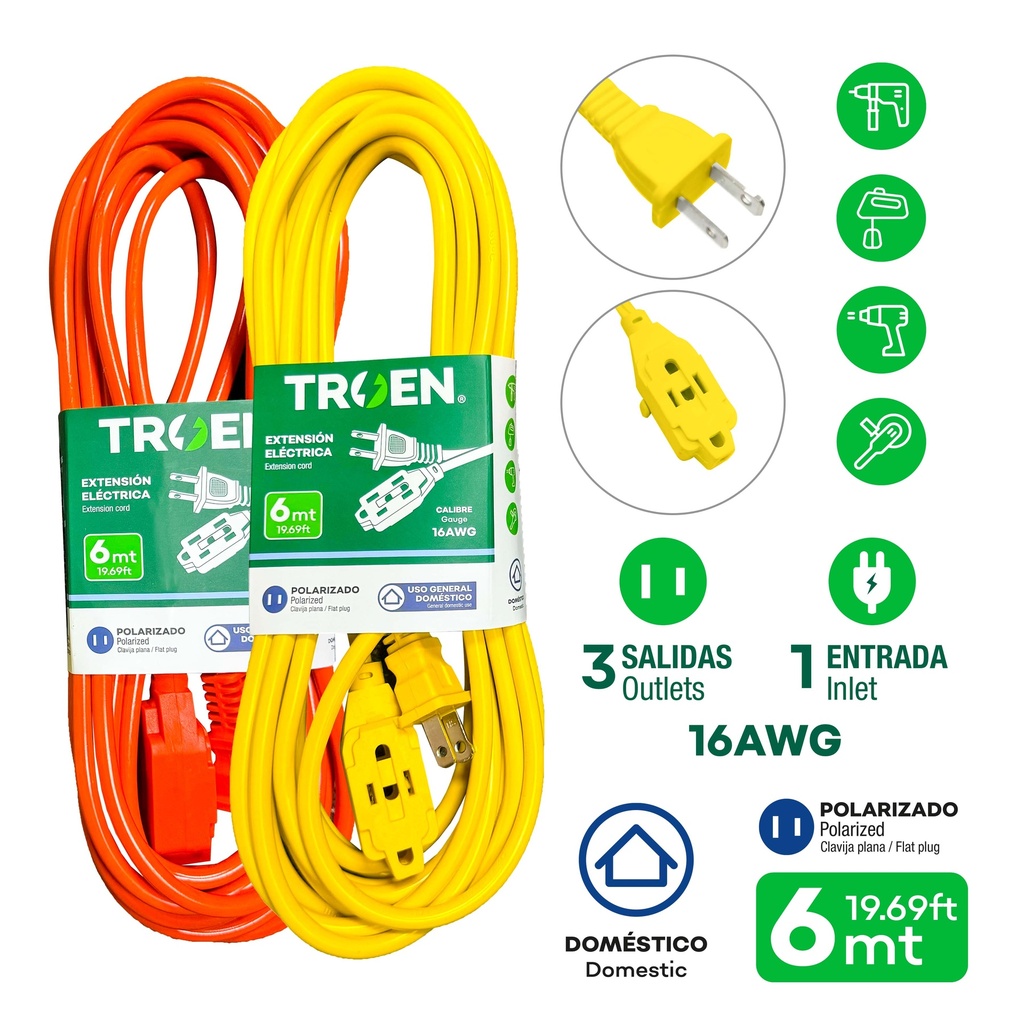 EXTENSION ELECTRICA 2x16 6MTS TROEN 4-020