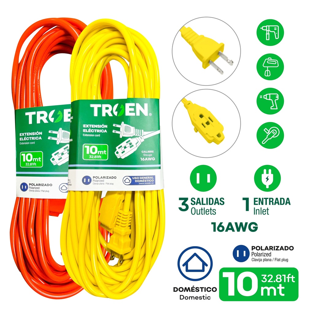 EXTENSION ELECTRICA 2x16 10MTS TROEN 4-022