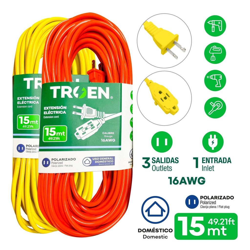 [4-023] EXTENSION ELECTRICA 2x16  15MTS TROEN 4-023