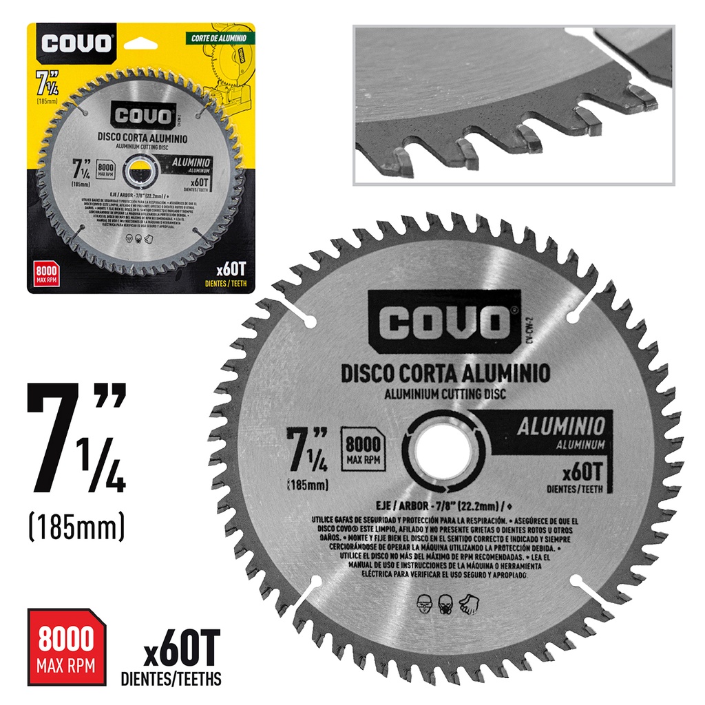 DISCO P/CORTAR ALUMINIO 7 1/4" 60D COVO 4-176