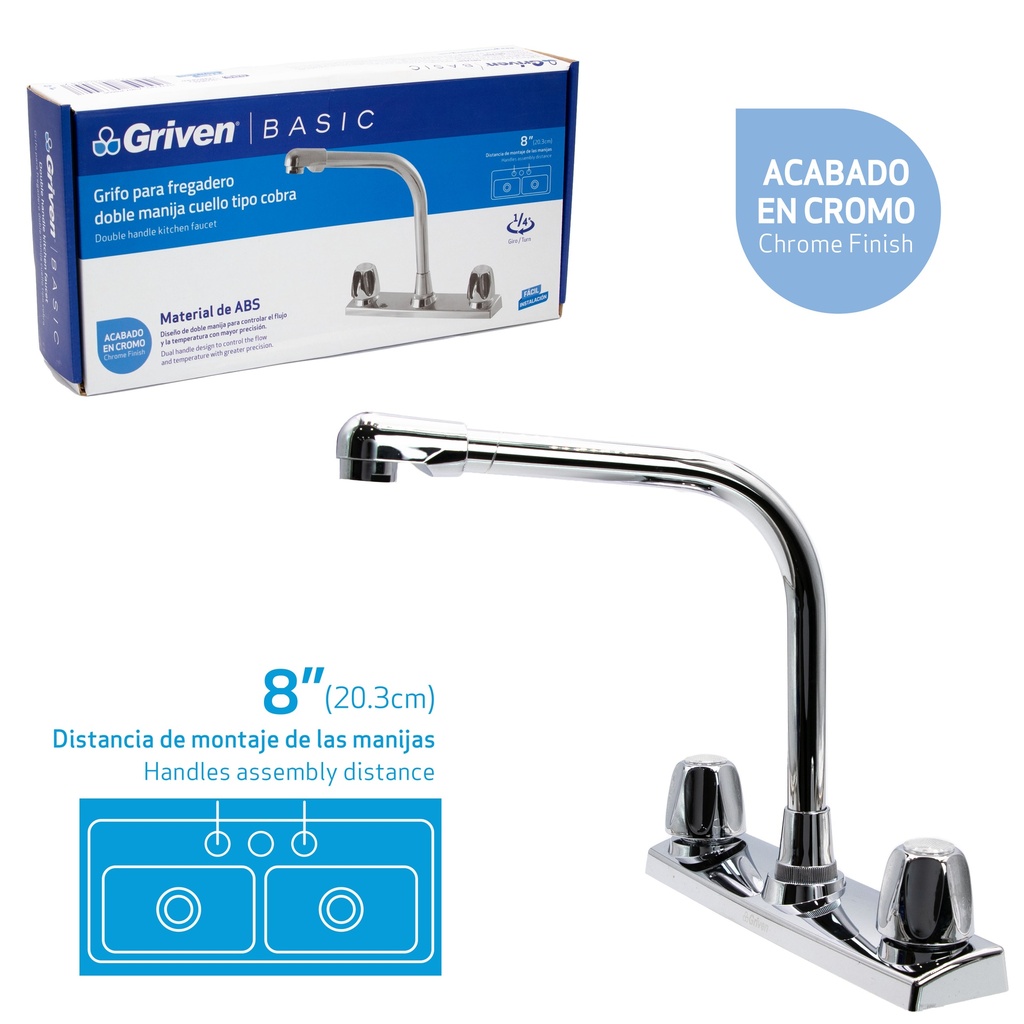 LLAVE FREGADERO DOBLE 8" ALTA GRIVEN 4-232