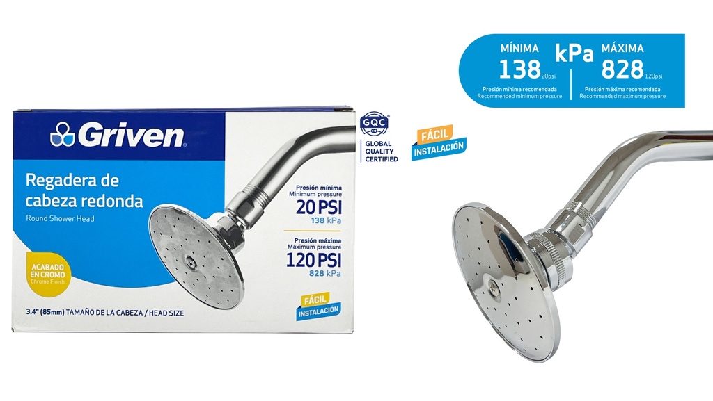 REGADERA REDONDA 3.5" METALICA C/TUBO GRIVEN 4-244