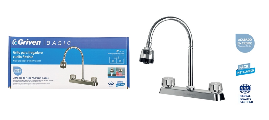 LLAVE FREGADERO DOBLE FLEXIBLE 8" GRIVEN 4-251