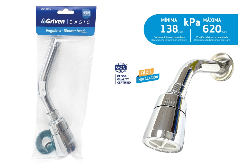 REGADERA PLAST/CROM GRIVEN (EN BOLSA) 4-260