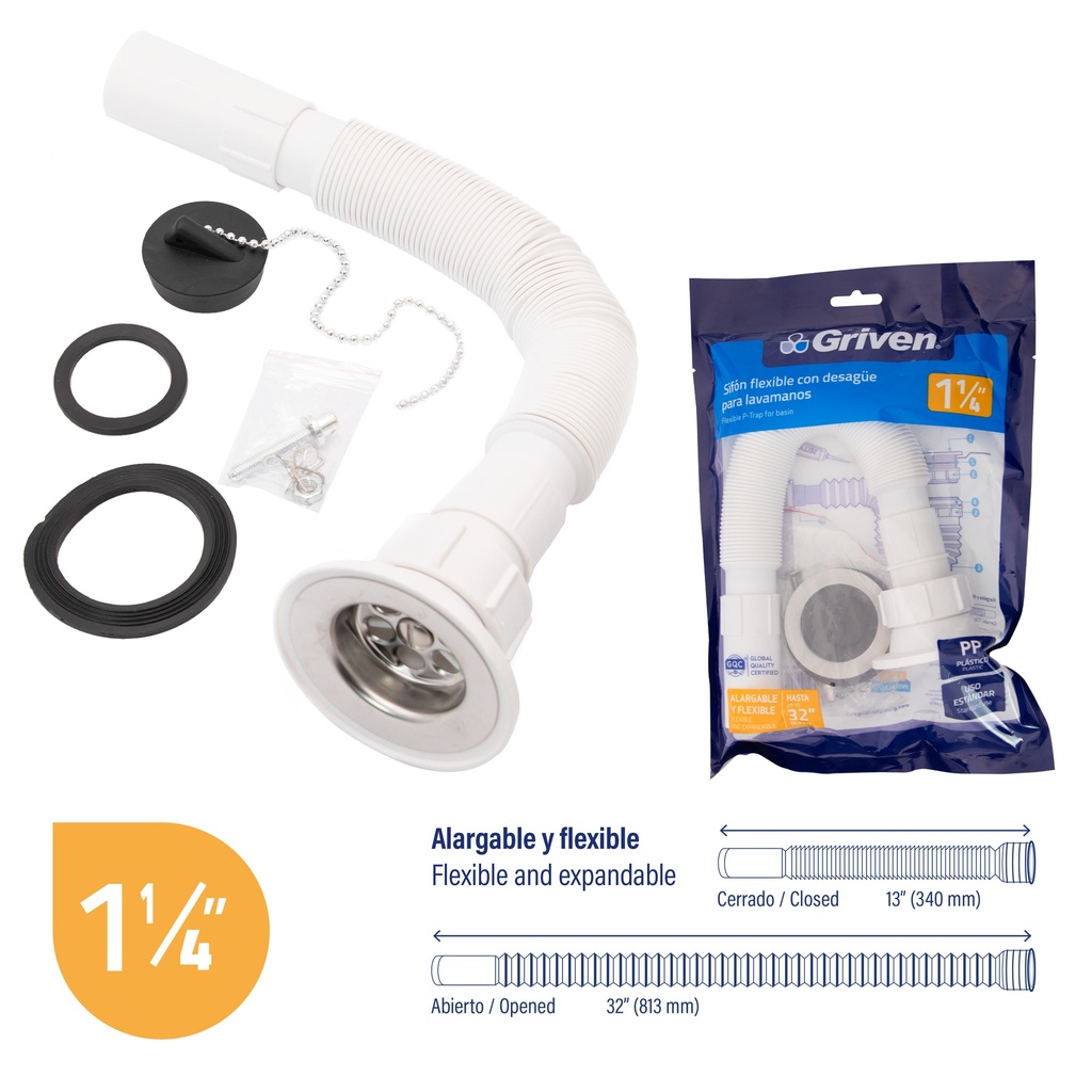 SIFON EXTENSIBLE 1 1/4 CON REJILLA GRIVEN 4-272