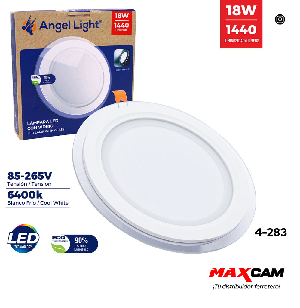 PANEL LED EMPOTRAR C/BORD VIDRIO 18W ANGEL LI 4-283