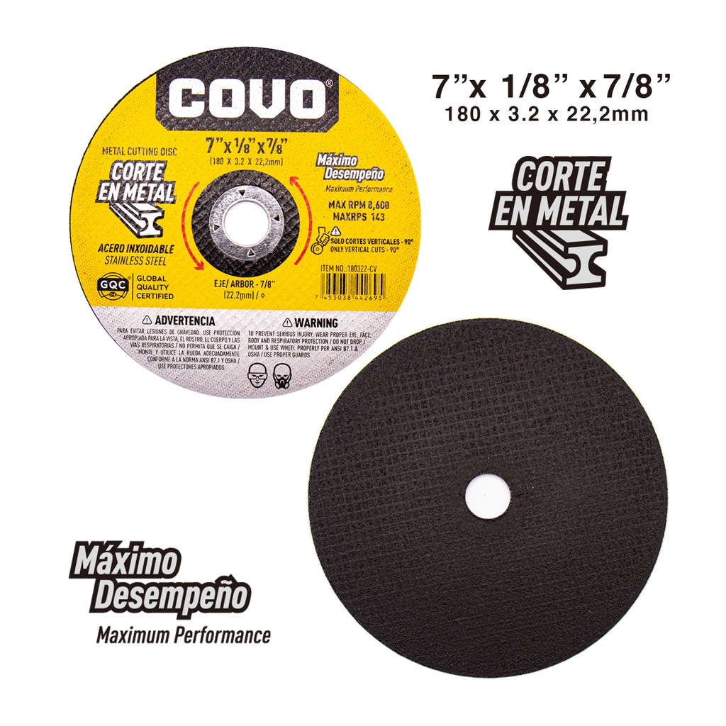 DISCO C/METAL GRUESO 7" x 1/8" COVO (PLANO) 4-301