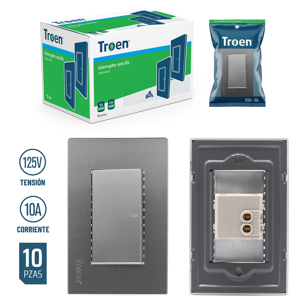 [4-321] INTERRUPTOR SENCILLO GRIS TROEN 4-321