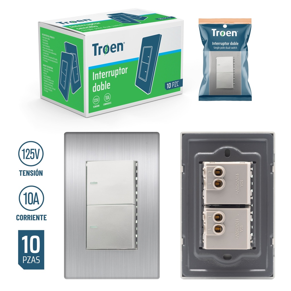INTERRUPTOR DOBLE GRIS TROEN 4-322