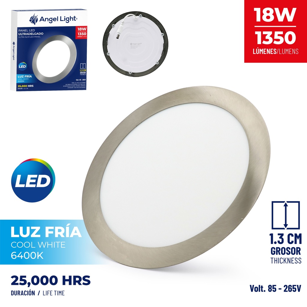 PANEL LED EMPOTRAR NIQUELADA 18W 85-265V 4-340