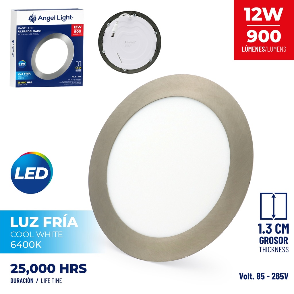 PANEL LED EMPOTRAR NIQUELADA 12W 85-265V 4-341