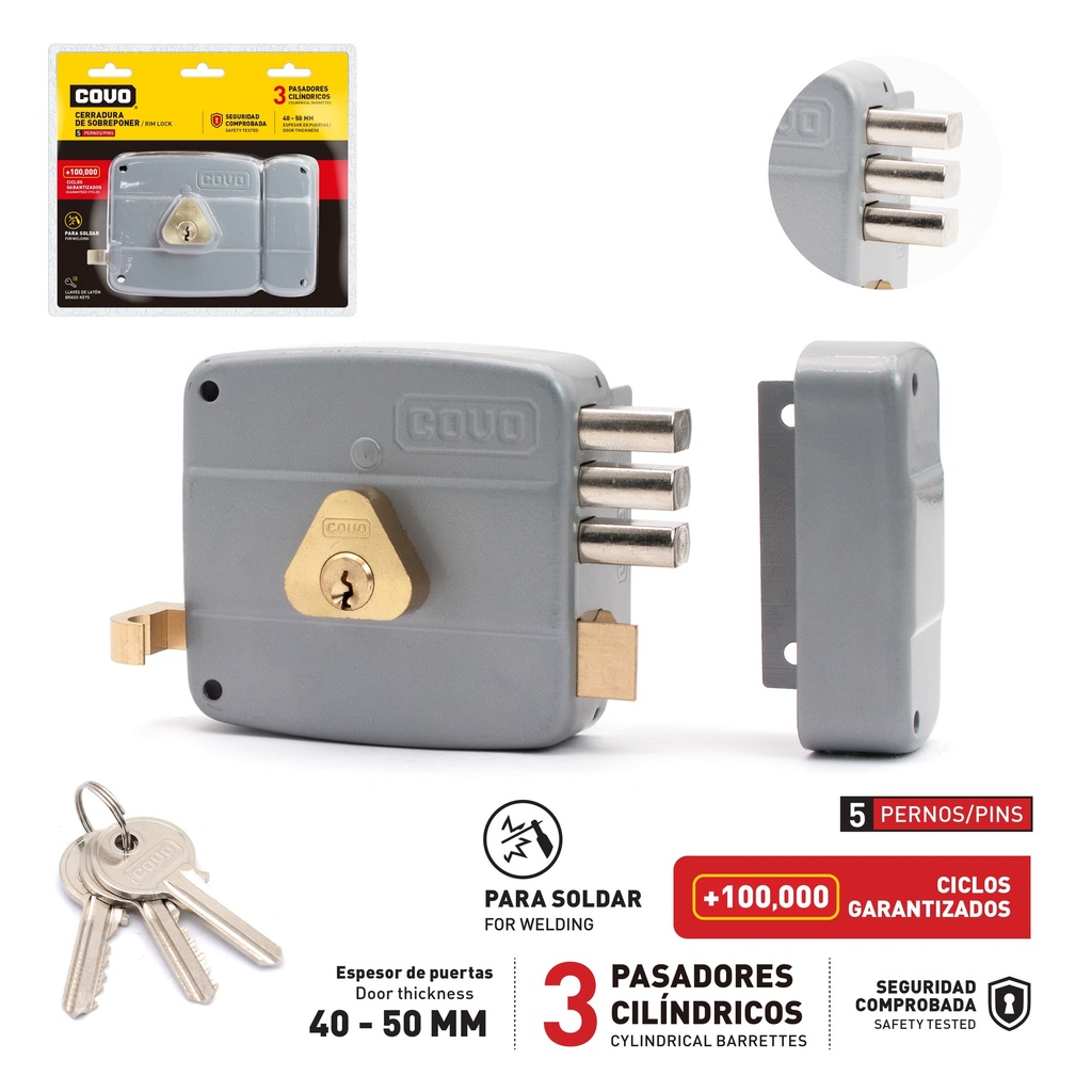 CERRADURA CILINDRO FIJO 3 PINES BLISTER COVO 4-346