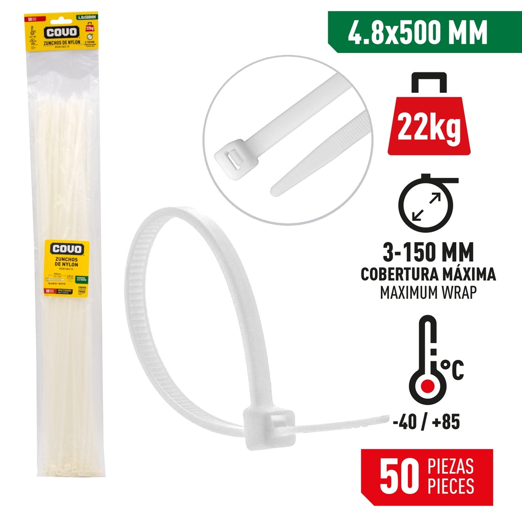 TIRRAP 4.8mm x 500mm x 50 UNID BLANCO COVO 4-355