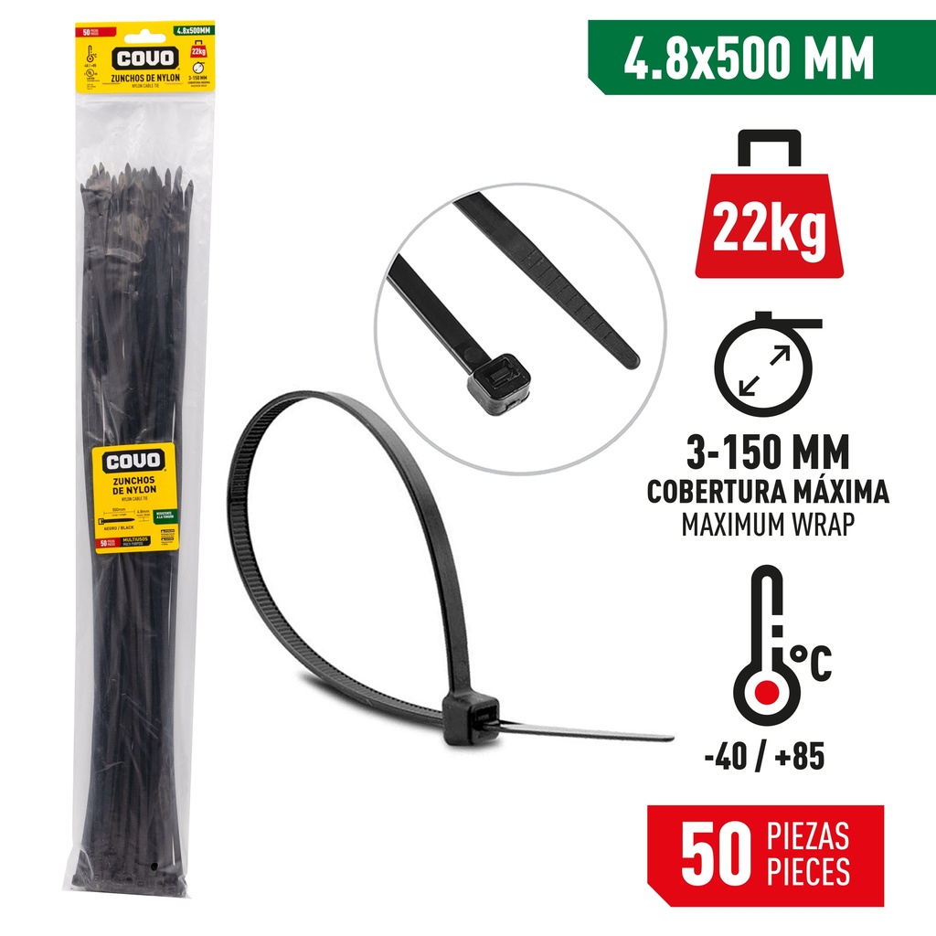 TIRRAP 4.8mm x 500mm x 100 UNID NEGRO COVO 4-356