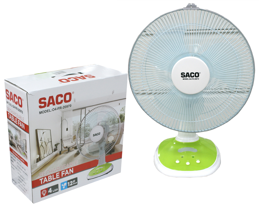 VENTILADOR RECARGABLE 12" CON LUZ SACO 4-398