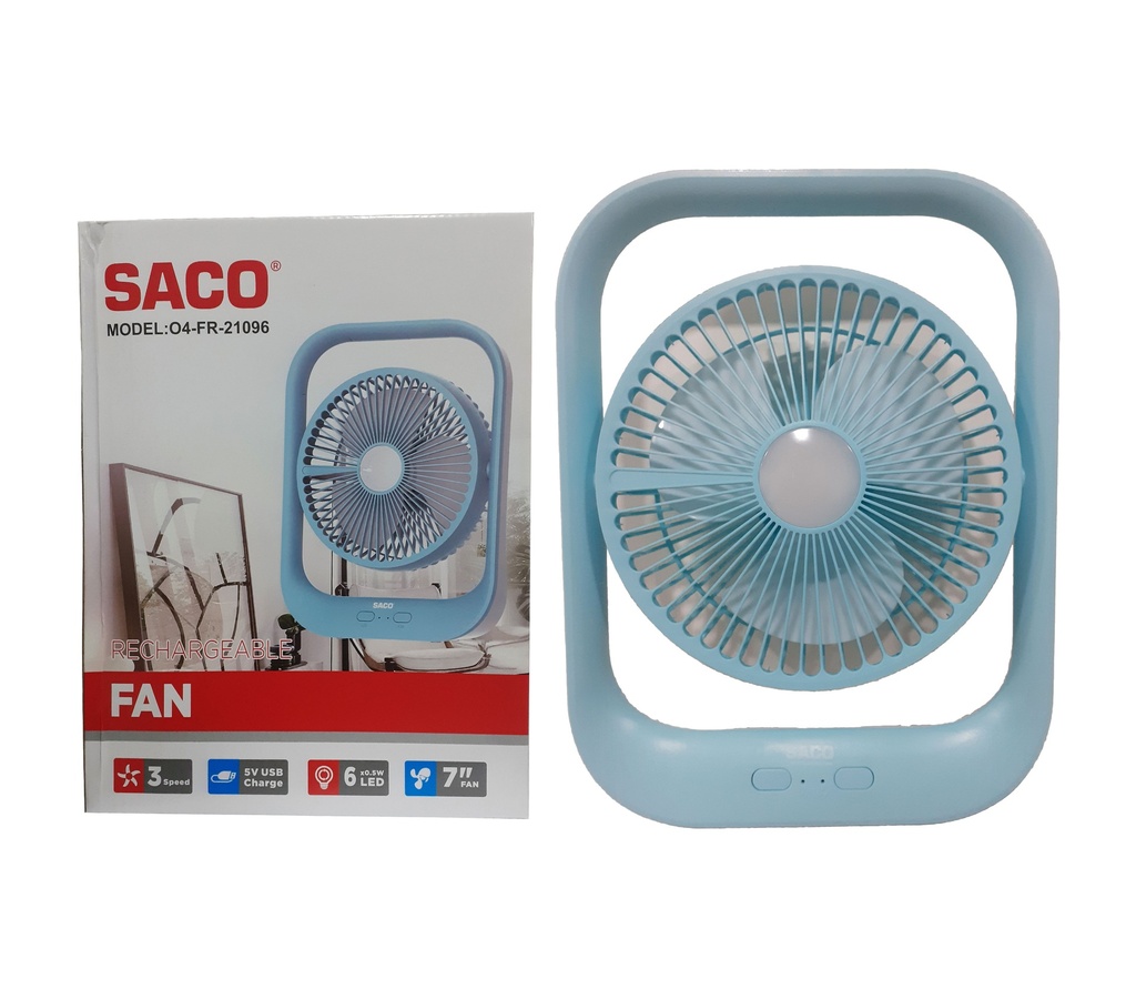 VENTILADOR RECARGABLE 7" CON LUZ SACO 4-402