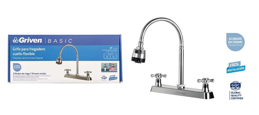 LLAVE FREGADERO DOBLE FLEXIBLE 8" GRIVEN 4-493