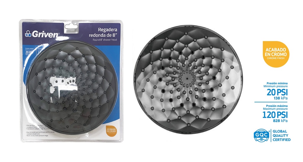 REGADERA REDONDA 8" GRIVEN 4-507 (DESC) 