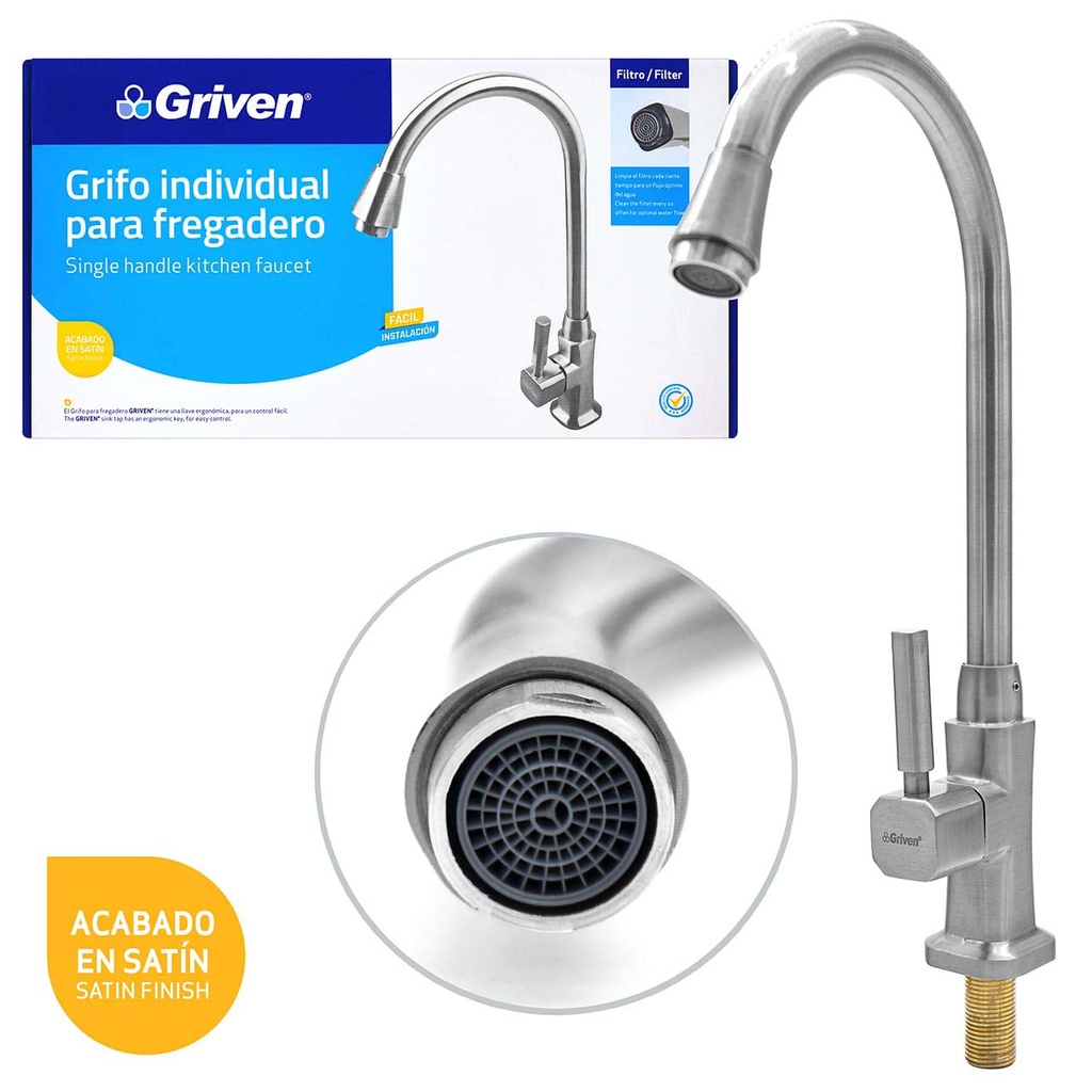 LLAVE FREGADERO INDIVIDUAL SATINADA GRIVEN 4-511
