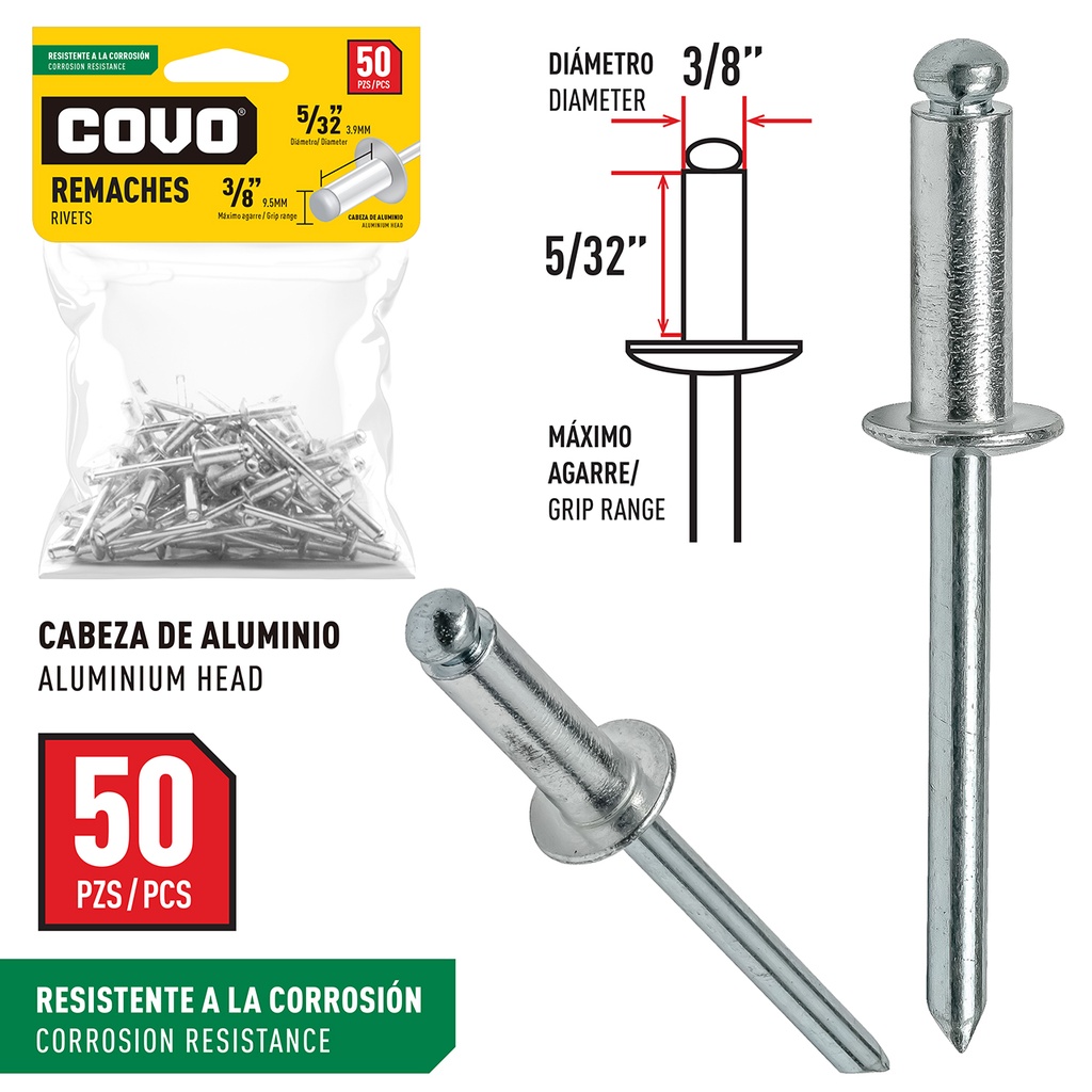 REMACHE 5/32 x 3/8 x 50 UNID COVO 4-672