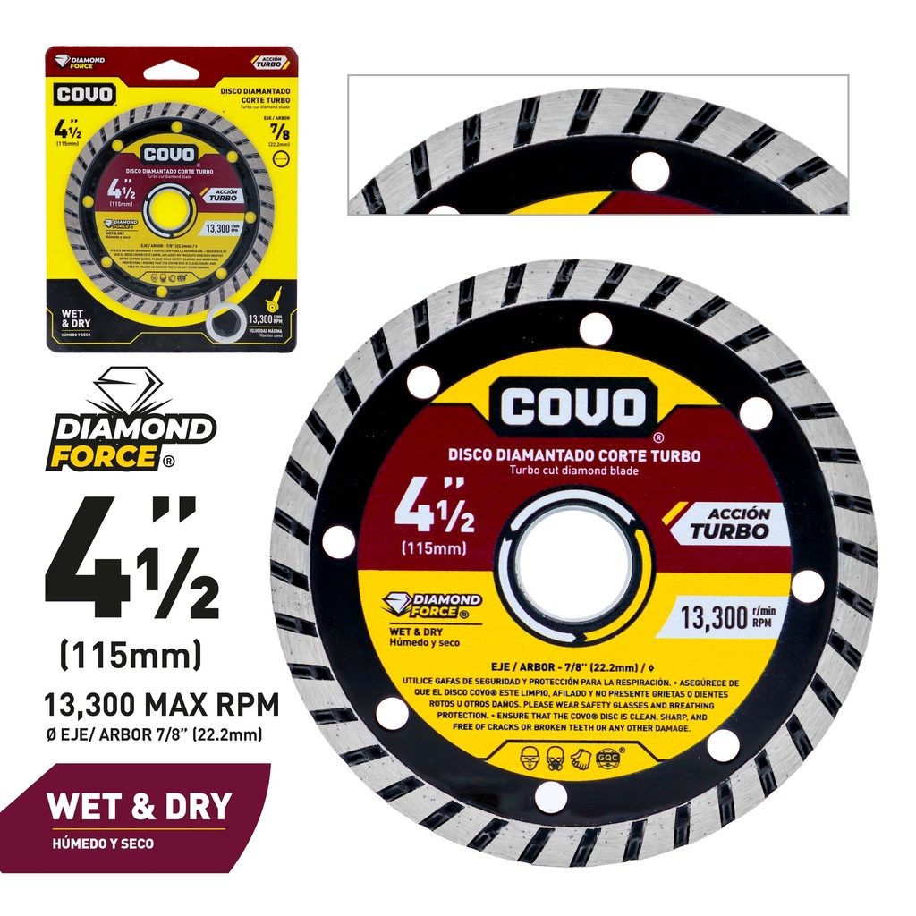 DISCO C/CONCRETO TURBO x 4 1/2" PULG COVO 4-726