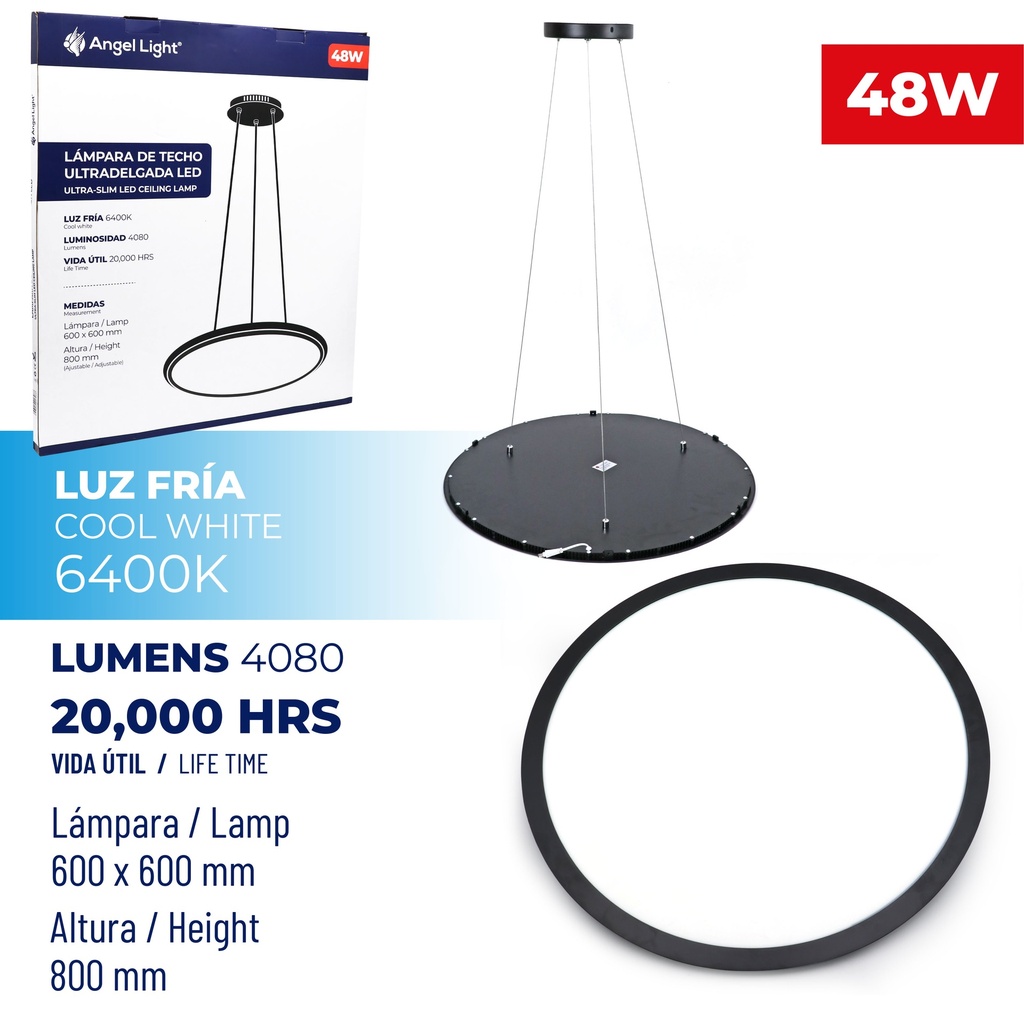 PANEL LED DE TECHO 48W NEGRO 85-265V 4-756