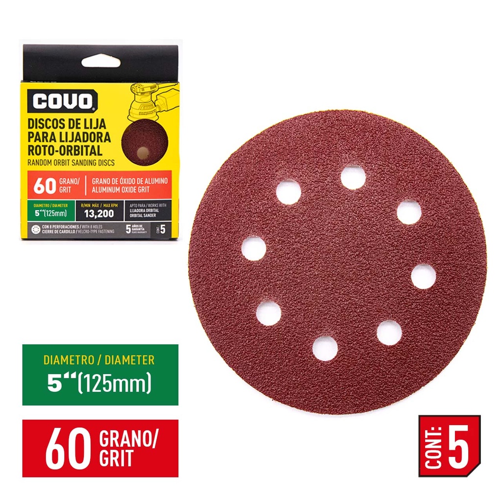 DISCOS P/LIJAD ROTO-ORBITAL 4 1/2 G60 x 5 UNID COVO 4-783
