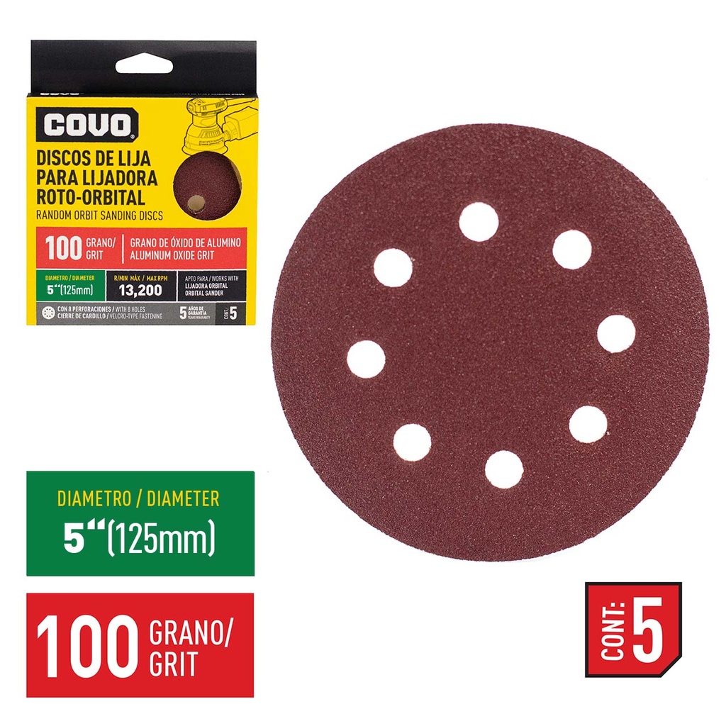 DISCOS P/LIJAD ROTO-ORBITAL 4 1/2 G100 x 5 UNI COVO 4-785