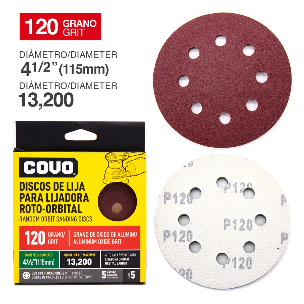DISCOS P/LIJAD ROTO-ORBITAL 4 1/2 G120 x 5 UNI COVO 4-786